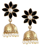Cute Flower 18K Gold Spinel Black Pearl Jhumki Earring For Women