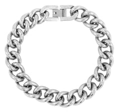 Curb Rhodium Plated Glossy Stainless Steel Bracelet For Men