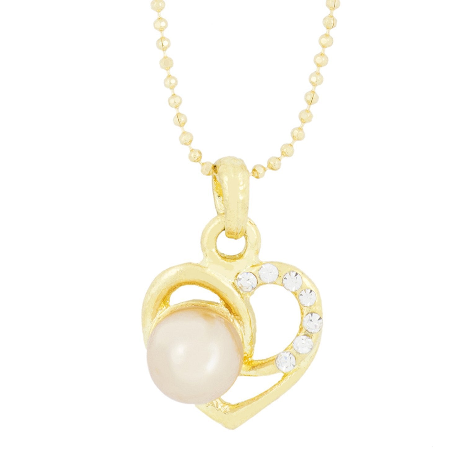 Enamel Flower Rhodium Plated Cz Pearl Necklace Pendant Chain