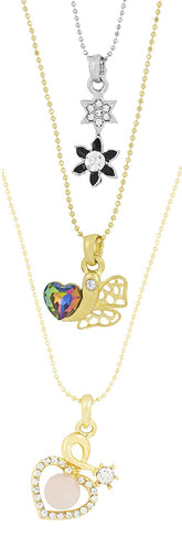 Heart 18K Gold Plated CZ Pearl Necklace Pendant Chain Set Girls