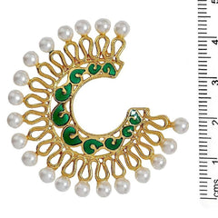 Chaand Bali Filigree Gold Green Meenakari Pearl Earring For Women