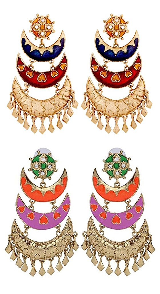 Gold Plated Meenakari Blue Maroon Chandelier Earring For Women