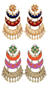 Gold Plated Meenakari Blue Maroon Chandelier Earring For Women