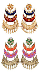 Gold Plated Meenakari Blue Maroon Chandelier Earring For Women