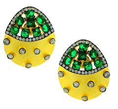 Indo-Western Emerald Green American Diamond Cz Gold Stud Earring