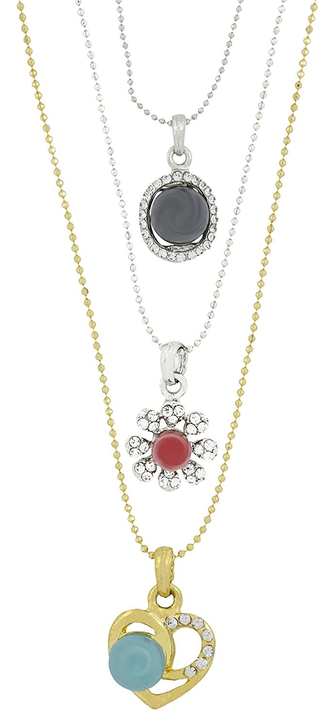Flower CZ Silver Pearl Pendant Chain Necklace Combo