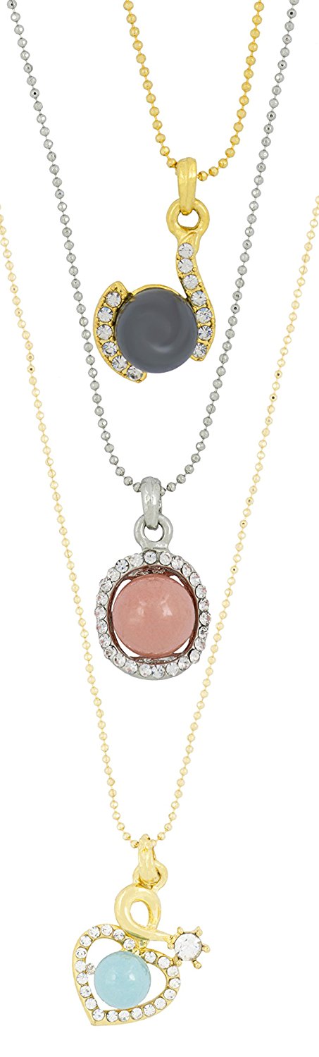 Trendy Rhodium Plated CZ Pearl Necklace Pendant Chain Set Girls