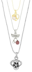 Enamel Flower Rhodium Plated CZ Pearl Necklace Pendant Chain