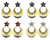Filigree Flower Chaand Bali Black CZ Gold Earring