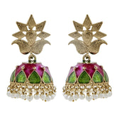 Green Gold Plated Meenakari Pearl Jhumki Earring For Women