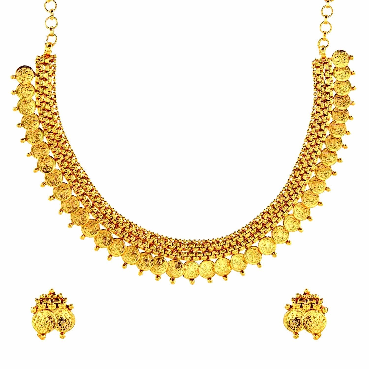 Lakshmi Gold Coin Temple Antique Traditonal Necklace Earrings Set