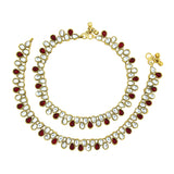 Bridal Antique Traditional Ruby Pearl Kundan Look Pair Of Anklet