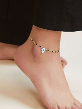 Evil Eye Hama Mother Of Pearl Gold Link Chain Single Charm Anklet For Women