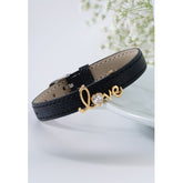 Love Cubic zirconia Leather Copper Black Gold Wrist band Bracelet Women