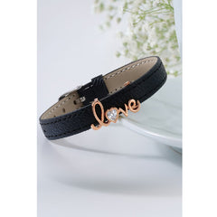 Love Cubic zirconia Leather Copper Black Gold Wrist band Bracelet Women