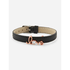 Love Cubic zirconia Leather Copper Black Gold Wrist band Bracelet Women