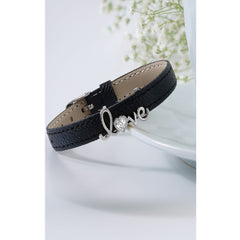 Love Cubic zirconia Leather Copper Black Gold Wrist band Bracelet Women