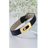 Cubic zirconia Leather Copper Black Gold ID Wrist band Bracelet For Women