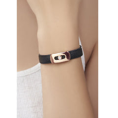Cubic zirconia Leather Copper Black Gold ID Wrist band Bracelet For Women