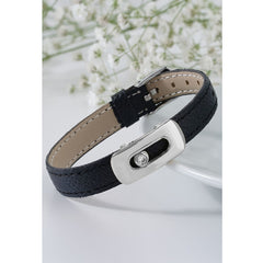 Cubic zirconia Leather Copper Black Gold ID Wrist band Bracelet For Women