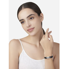 Cubic zirconia Leather Copper Black Gold ID Wrist band Bracelet For Women