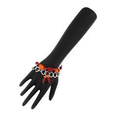 Orange Red Beads Charms Links Bracelet For Women Girls