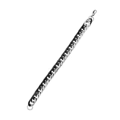Silver Black Curb Stainless Steel Bracelet For Men