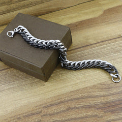 Silver Black Curb Stainless Steel Bracelet For Men