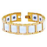 Tungsten Carbide Rose Gold White Ceramic Classic Bio Magnetic Bracelet