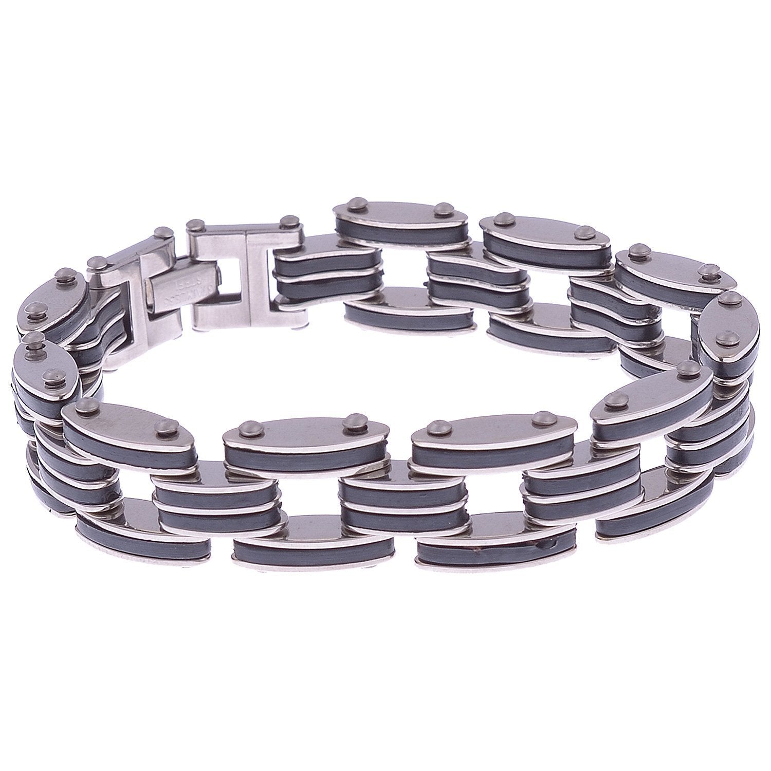 Silver Black Link Stainless Steel Bracelet Men