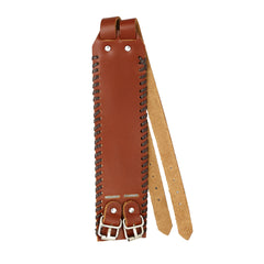 Brown Leather Black Border Stitched Buckle Fre Siz Bracelet For Men