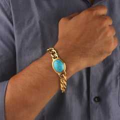 Salman Curb 18K Gold Plated Stainless Steel Turquoise Bracelet For Men