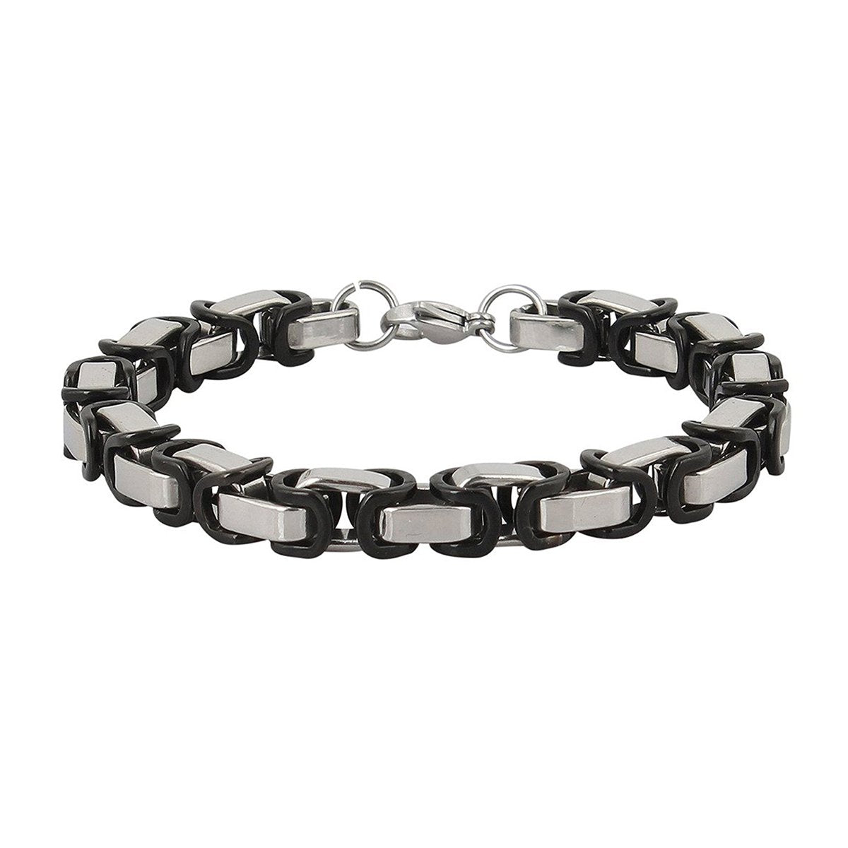 3D Byzantine Black Silver Surgical Stainless Steel Bracelet Men