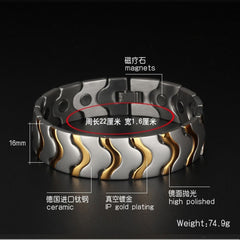 Titanium Stainless Steel Silver Gold Magnetic Therapy Health Energy Bracelet Men