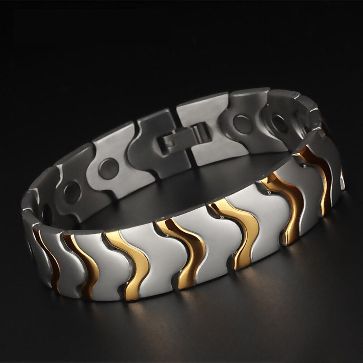 Titanium Stainless Steel Silver Gold Magnetic Therapy Health Energy Bracelet Men