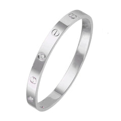 American Diamond Silver Stainless Steel Kada Bracelet Men