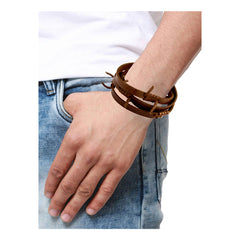 Handmade Tan Brown Leather Wrist Band Biker Bracelet For Men