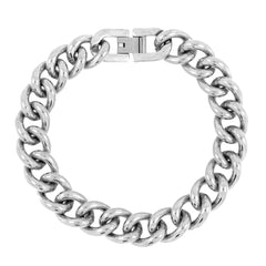 Curb Rhodium Plated Glossy Stainless Steel Bracelet For Men
