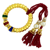 Handcrafted Maroon Thread Gold Pearl Cz Free Size Stretchable Bracelet