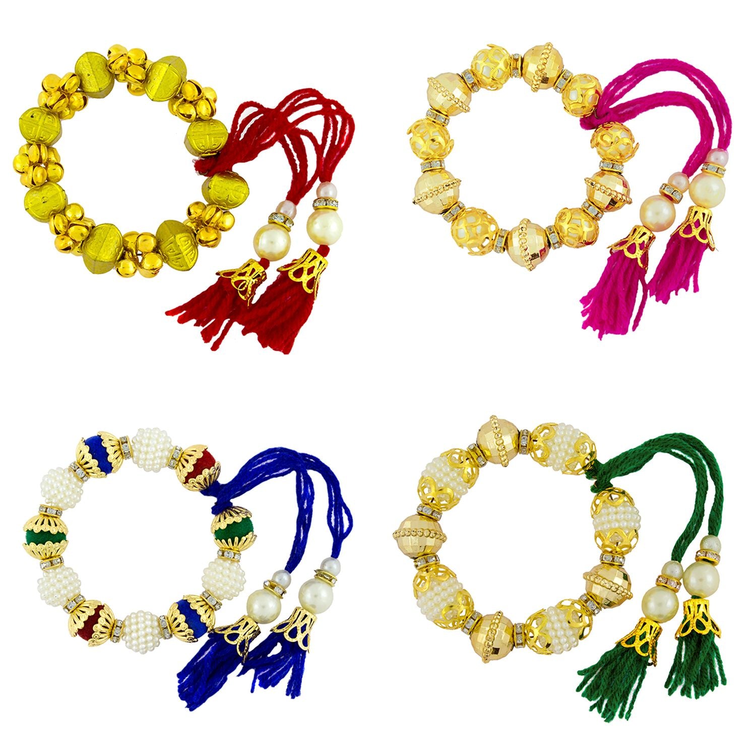 Maroon Thread Gold Pearl CZ Stretchable Bracelet Bangle