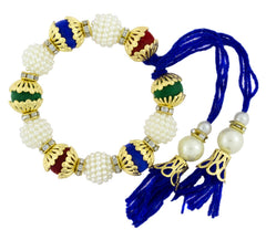 Maroon Thread Gold Pearl CZ Stretchable Bracelet Bangle