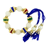 Handcrafted Blue Thread Gold Pearl Cz Free Size Stretchable Bracelet