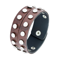 Funky Biker Brown Faux Leather Wrist Band Strap Bracelet For Men