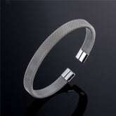 Slim Mesh Silver Stainless Steel Cuff Kada Bangle Bracelet Men