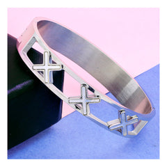 Cross Stainless Steel Openable Bangle Cuff Kada Bracelet Women