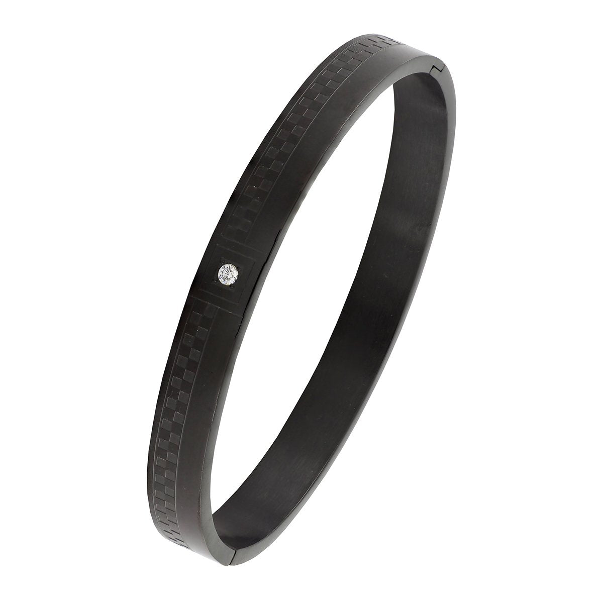 Checks American Diamond Black Stainless Steel Kada Bangle Bracelet Men