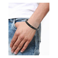 Checks American Diamond Black Stainless Steel Kada Bangle Bracelet Men
