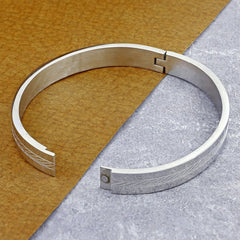 Etched Silver Stainless Steel Kada Bangle Bracelet Men