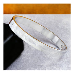 Etched Silver Stainless Steel Kada Bangle Bracelet Men