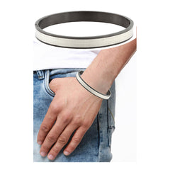 Designer Black Silver Stainless Steel Kada Bangle Bracelet Men Boy